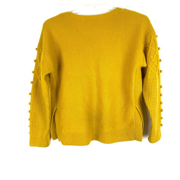 Madewell Merino Wool mustard yellow pullover sweater bobble open side Sz M crew - Picture 10 of 10